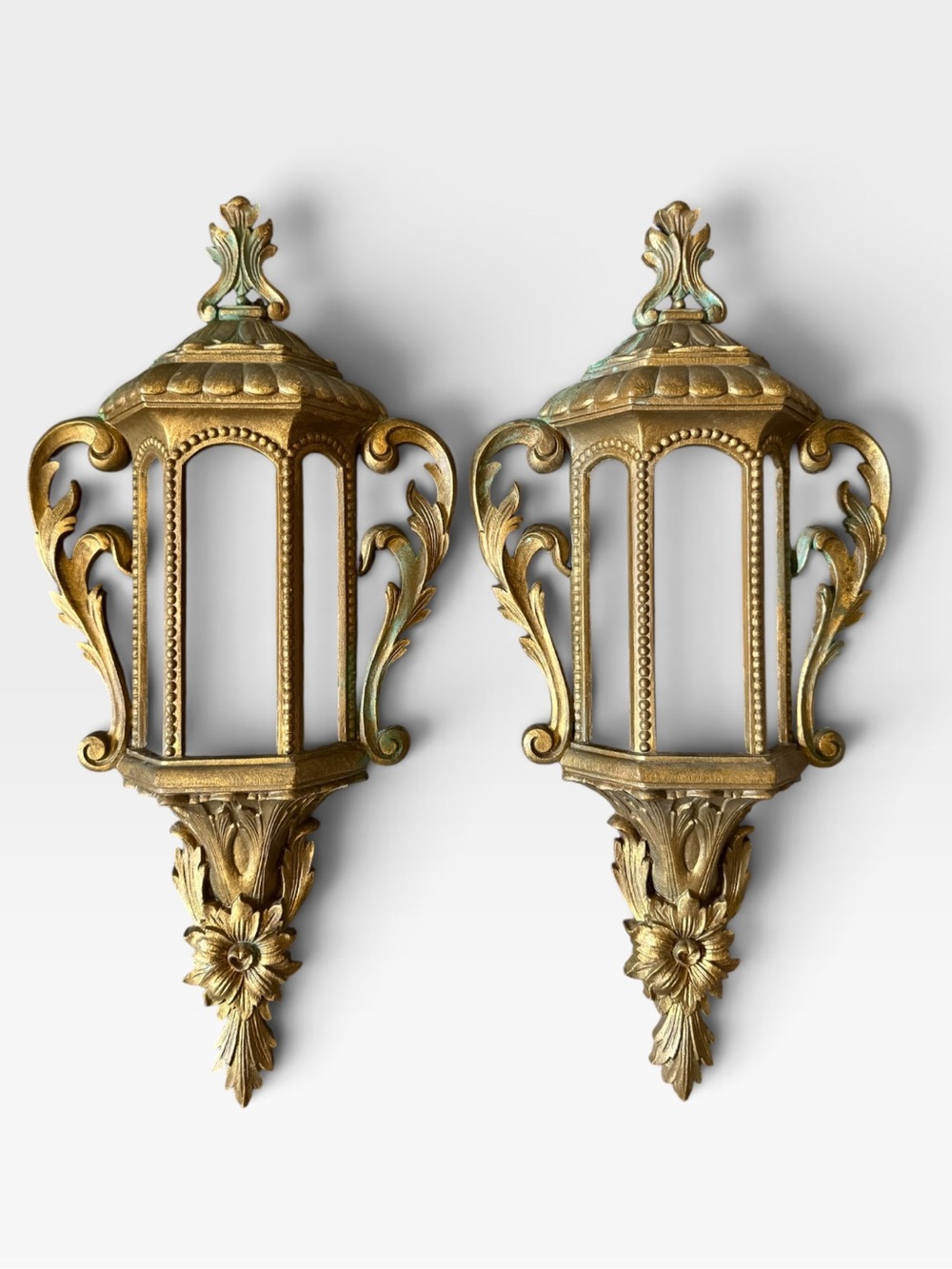 Vintage Burwood Home Interiors Gold Decorative Wall Lantern Pockets Pair